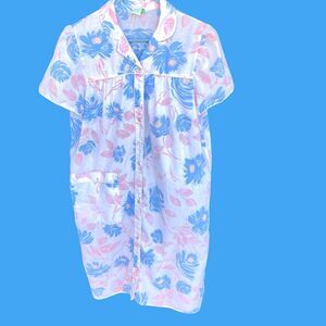 Spotlight House Dress Womens Medium White Floral Patio Loungewear‎ Snap Front